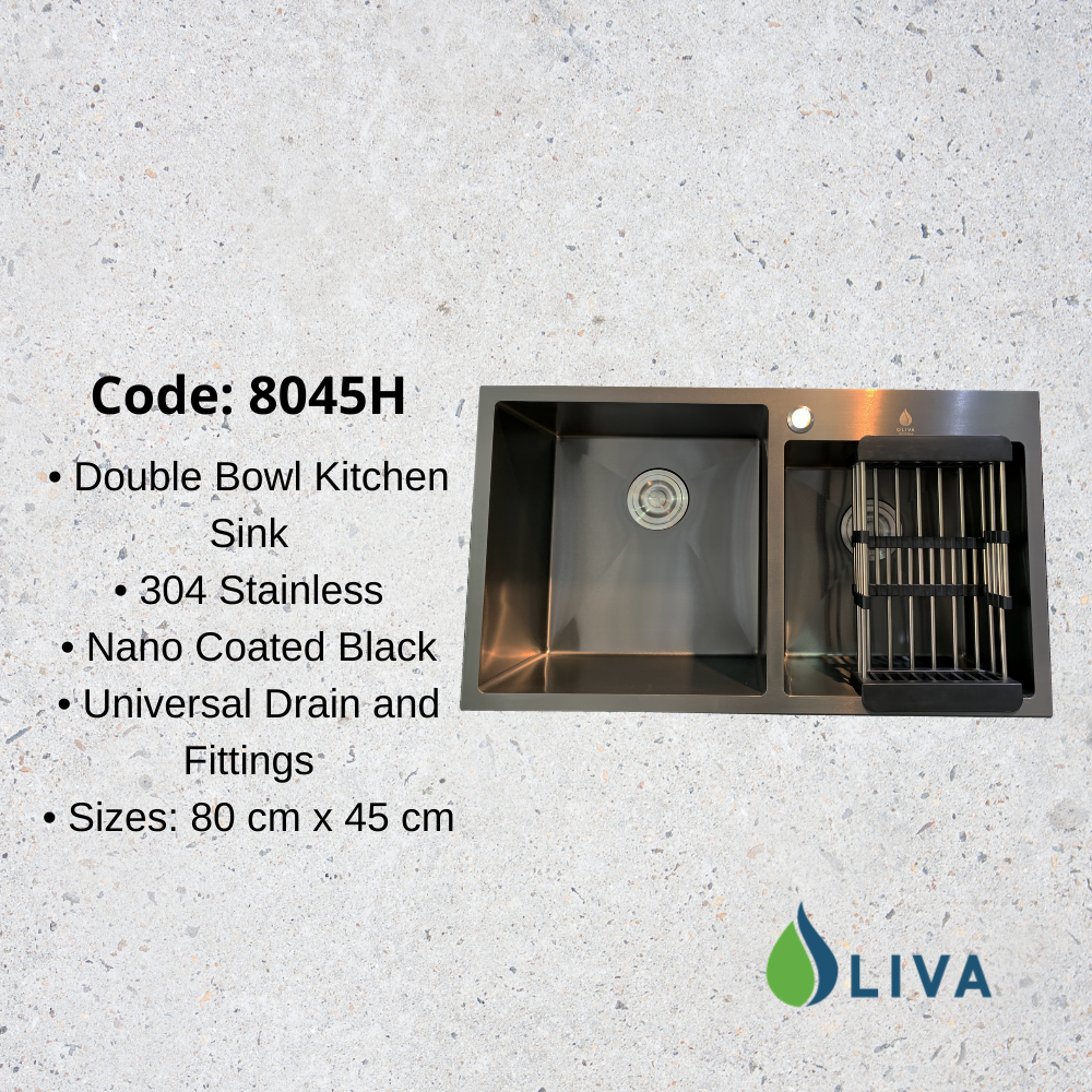 Oliva Black Double Bowl Kitchen Sink - 8045H