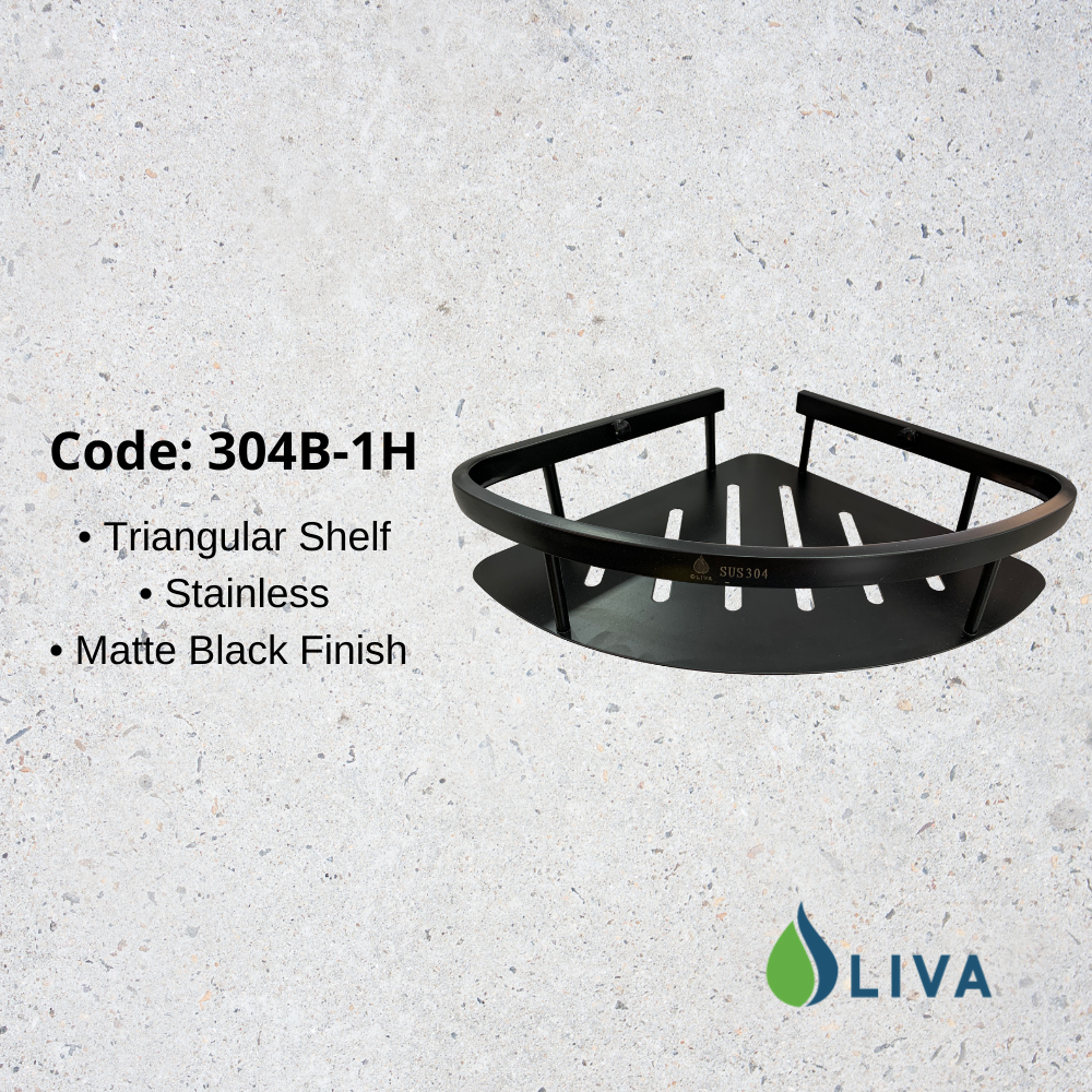 Oliva Single Black Corner Bathroom Shelf - 304B-1H